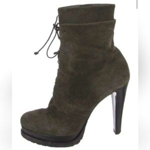 Giorgio Armani Military Suede Lace-Up Zip Boot, Dark Green, Size 8.5